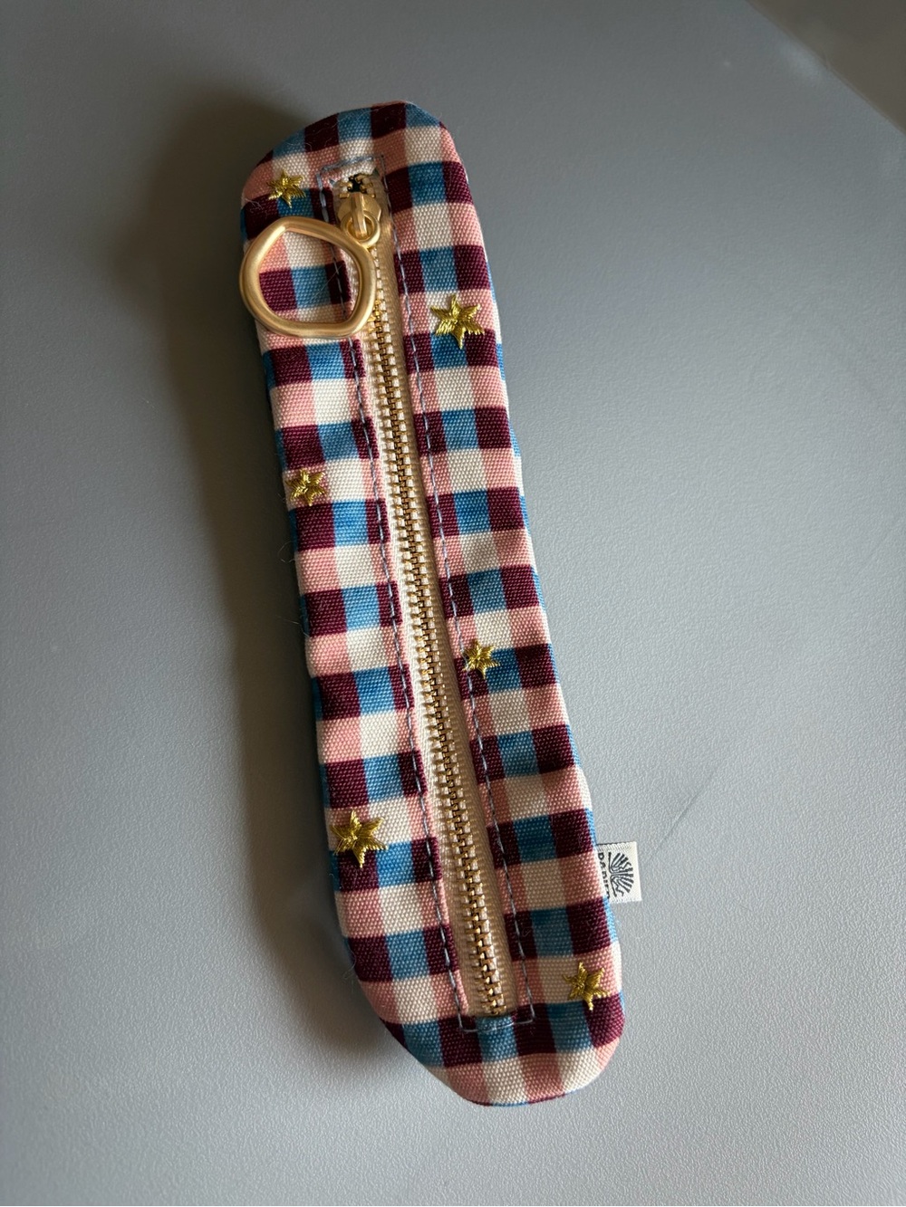 Papier Checkered Elastic Pen Pouch Pink Blue Gold Stars Planner Pencil Case